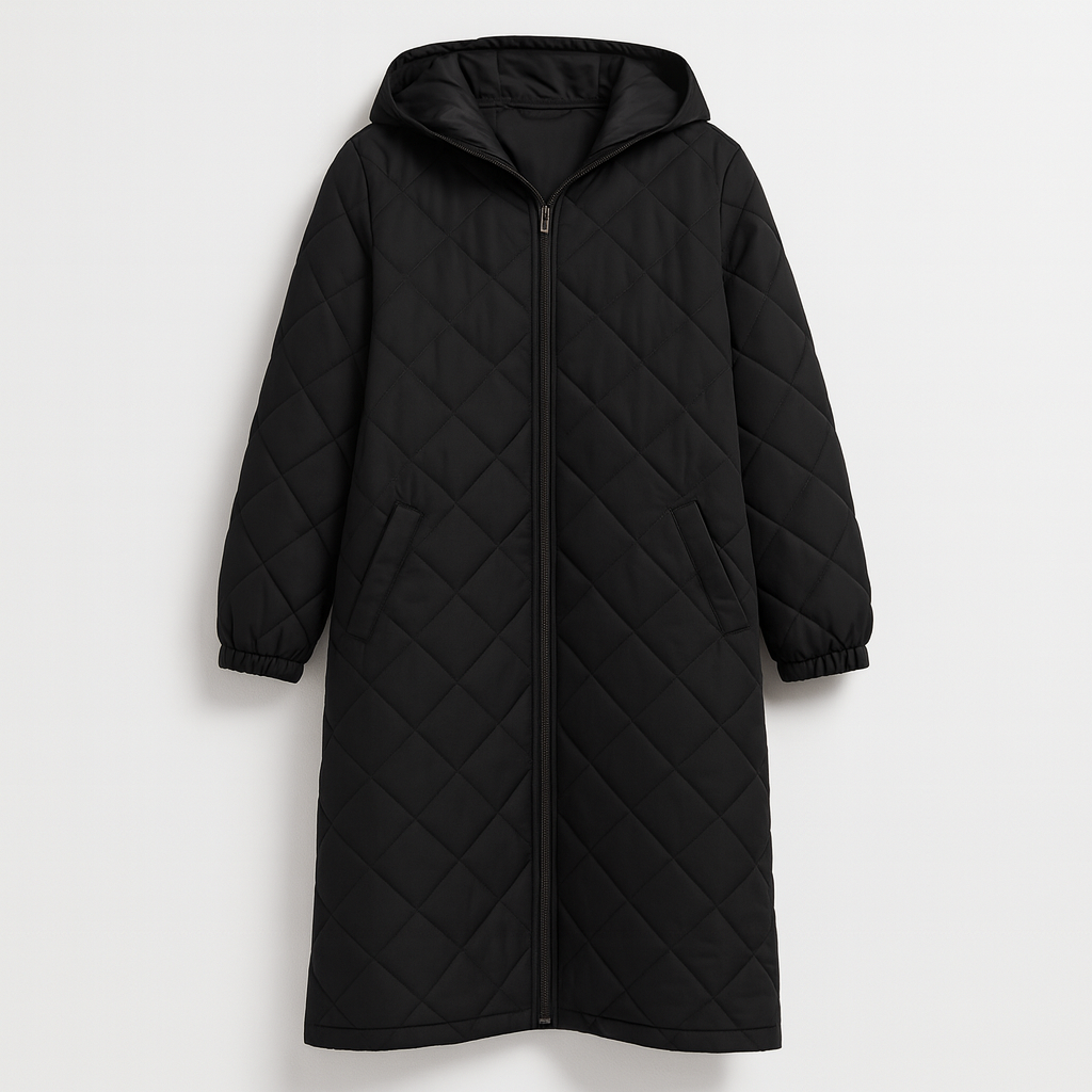 The Brielle Quilted Hooded Coat – Jacket – Black – Lila Faye