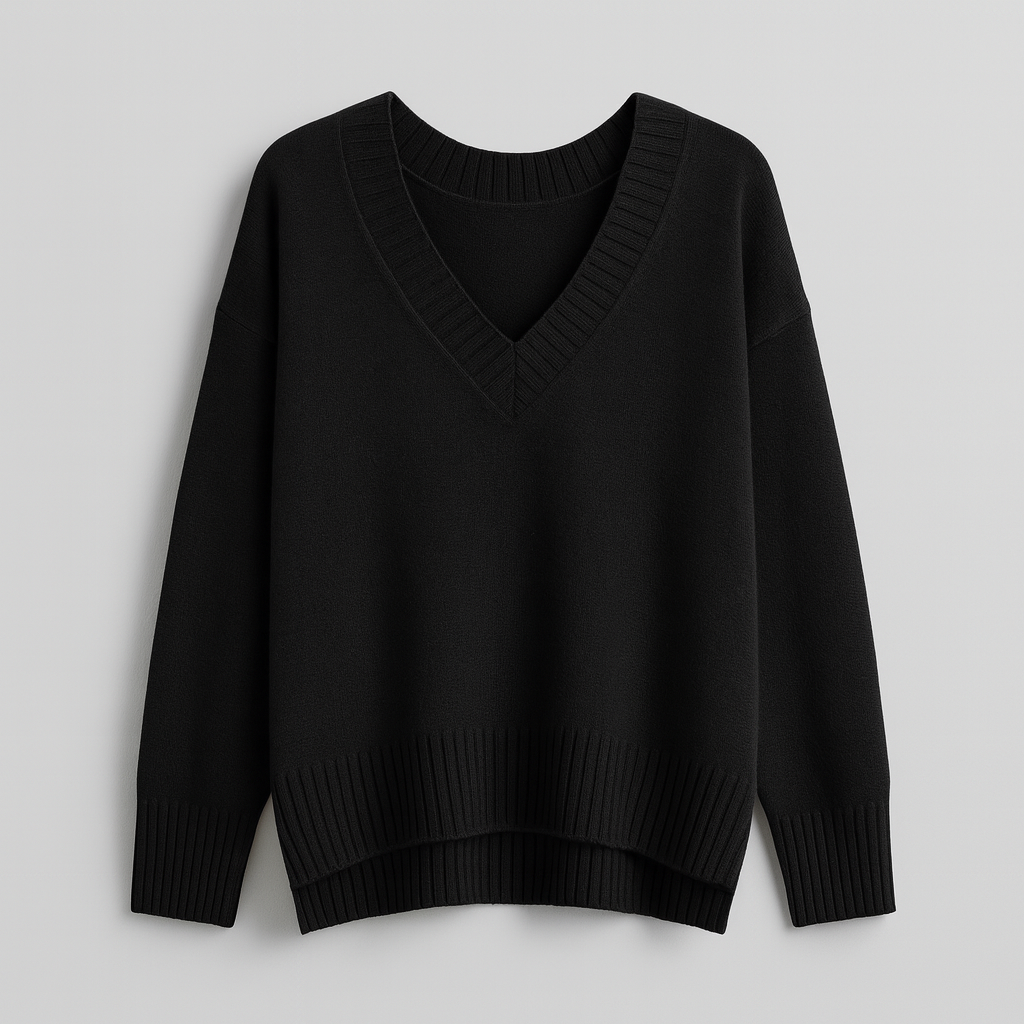 The Livia V-Neck Knit Sweater – Sweaters – Black – Lila Faye