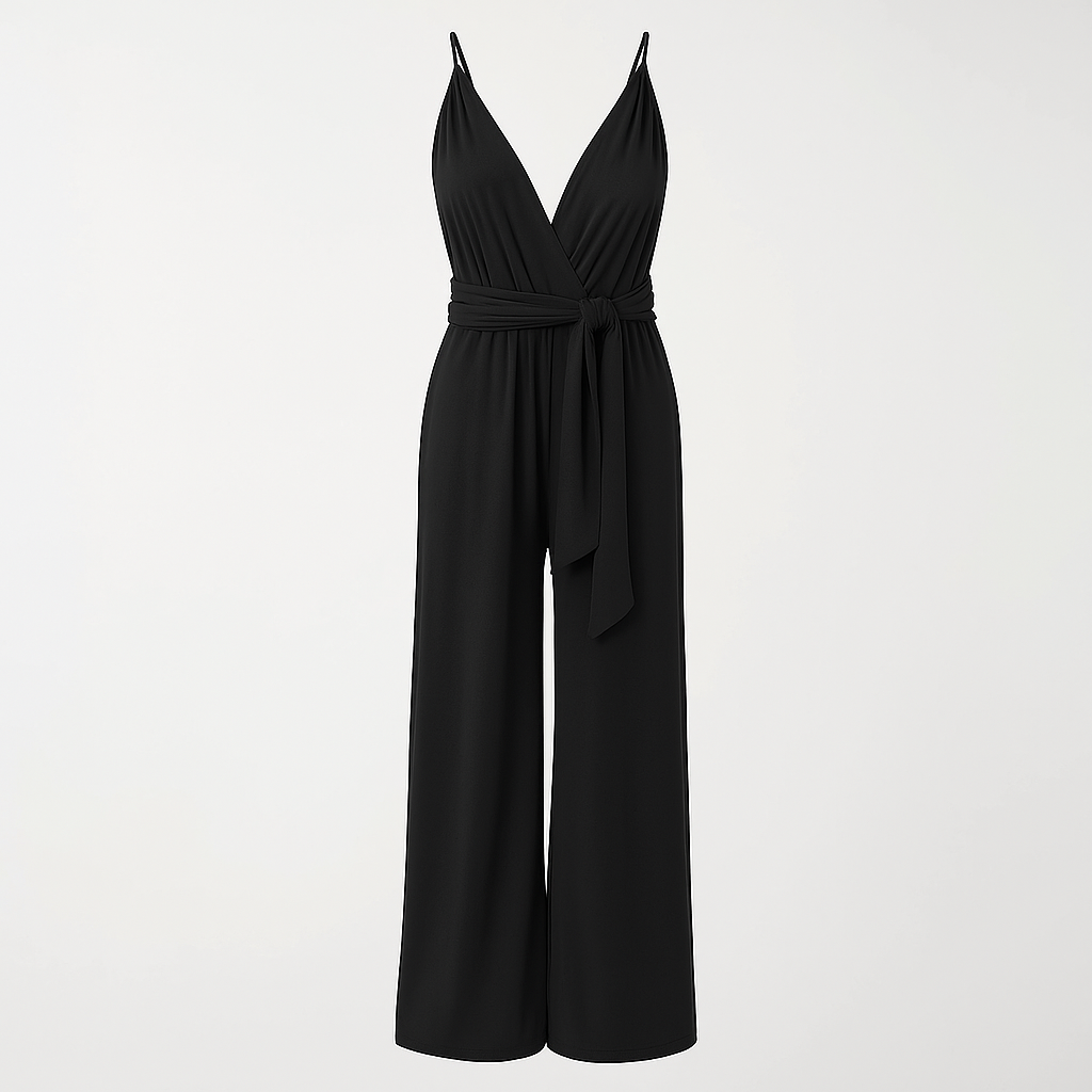 The Serena Pleated Belted Jumpsuit – Jumpsuits – Black – Lila Faye