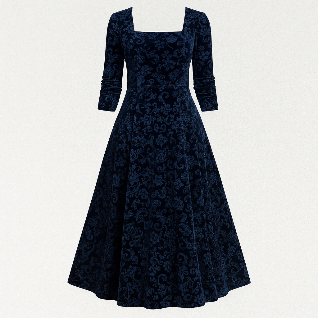 The Celeste Floral Velvet Dress – Dresses – Blue – Lila Faye
