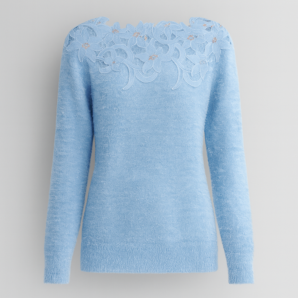 The Elodie Floral Knit Sweater – Sweaters – Blue – Lila Faye