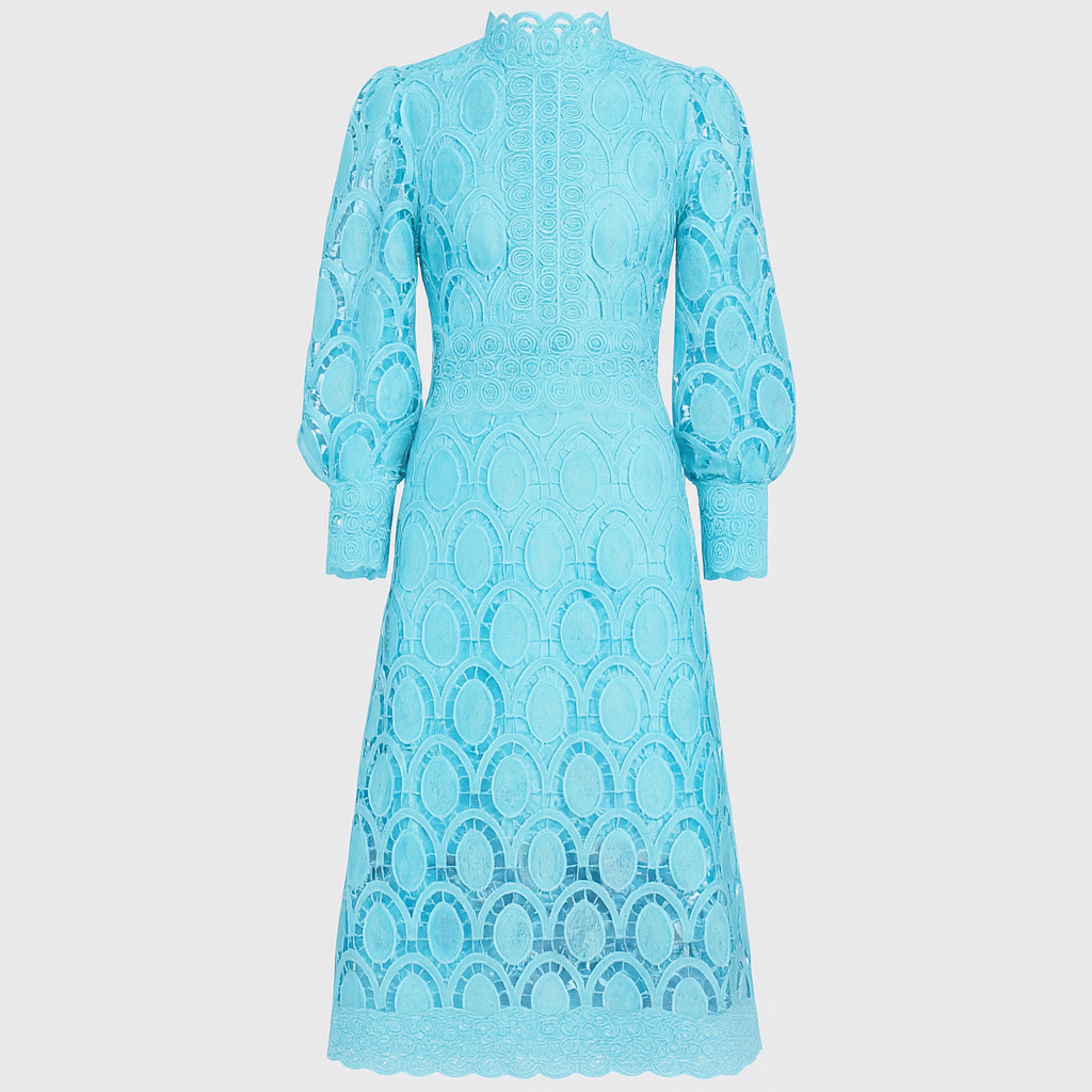 The Elara Lace Midi Dress – Dress – Blue – Lila Faye