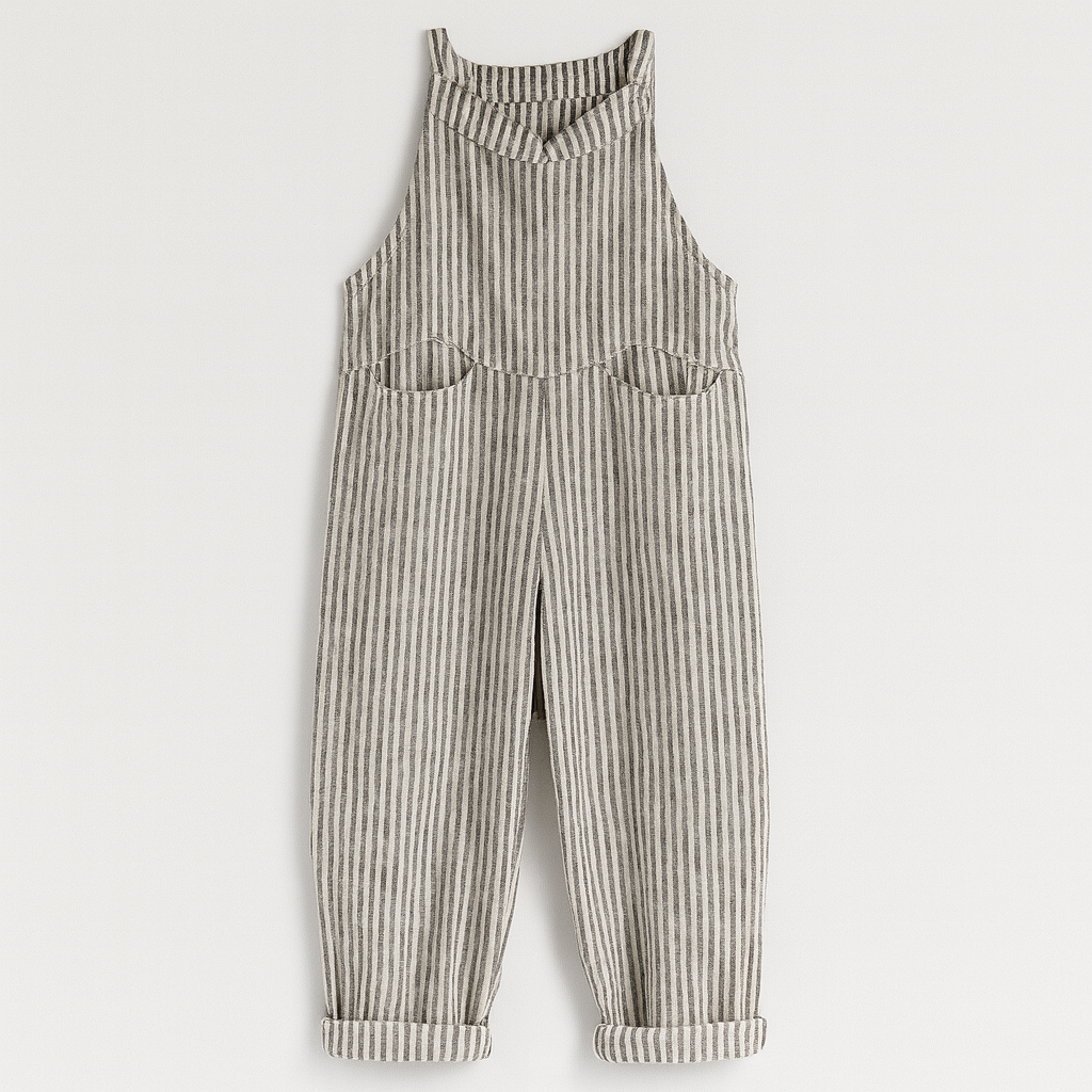 The Harper Striped Linen Jumpsuit – Jumpsuits – Dark Grey – Lila Faye