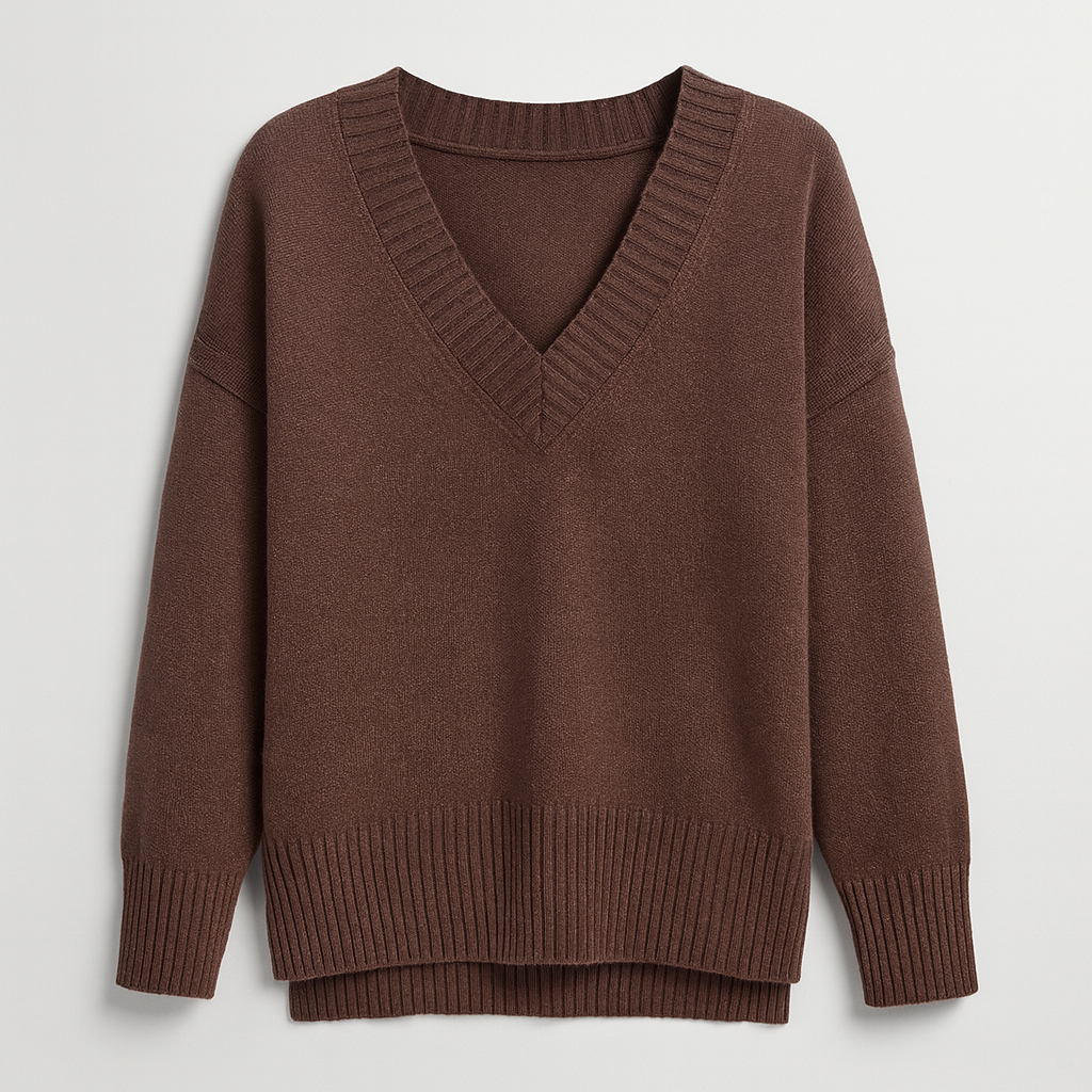 The Livia V-Neck Knit Sweater – Sweaters – Dark Brown – Lila Faye