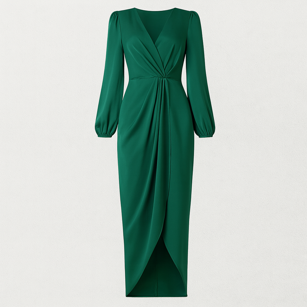 The Evelina Surplice Formal Dress – Dresses – Green – Lila Faye
