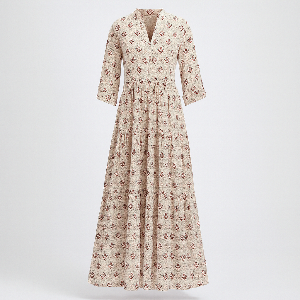 The Isla Printed Maxi Dress – Dress – Khaki – Lila Faye