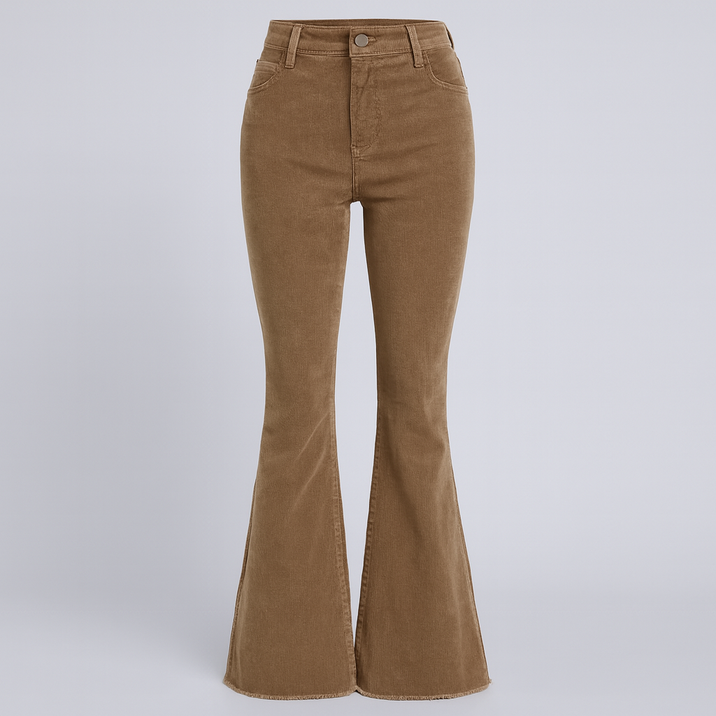 The Valentina Velvet High-Waisted Flared Pants – Trousers – Khaki – Lila Faye