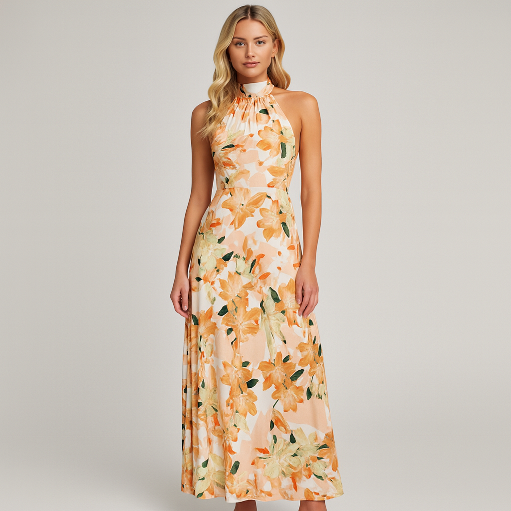 The Elara Floral Halter Dress – Dress – – Lila Faye