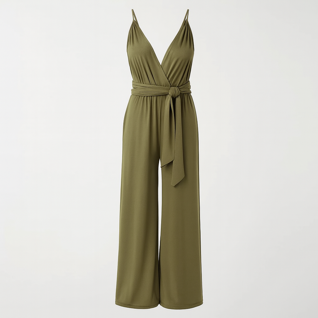 The Serena Pleated Belted Jumpsuit – Jumpsuits – Olive Green – Lila Faye