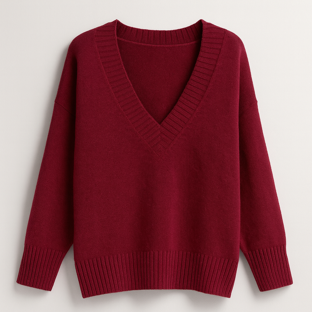 The Livia V-Neck Knit Sweater – Sweaters – Red – Lila Faye