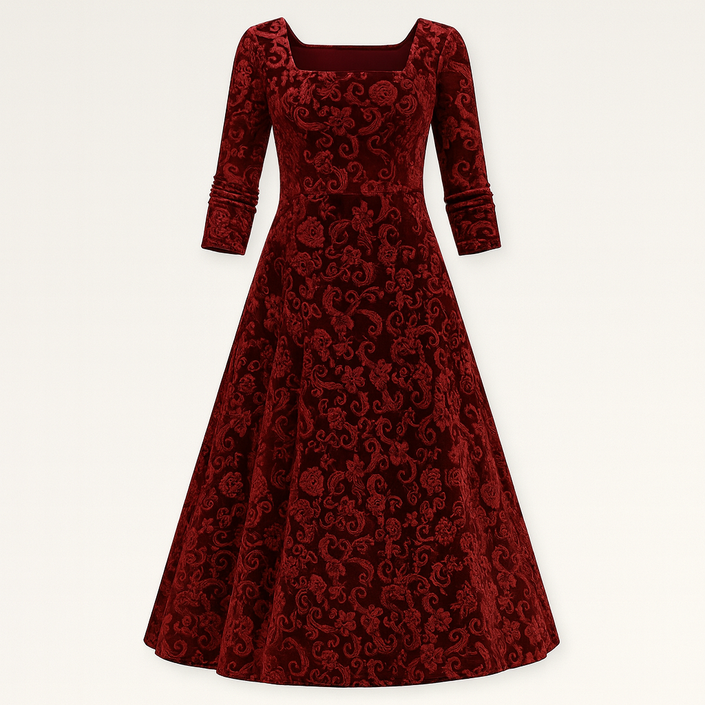 The Celeste Floral Velvet Dress – Dresses – Red – Lila Faye