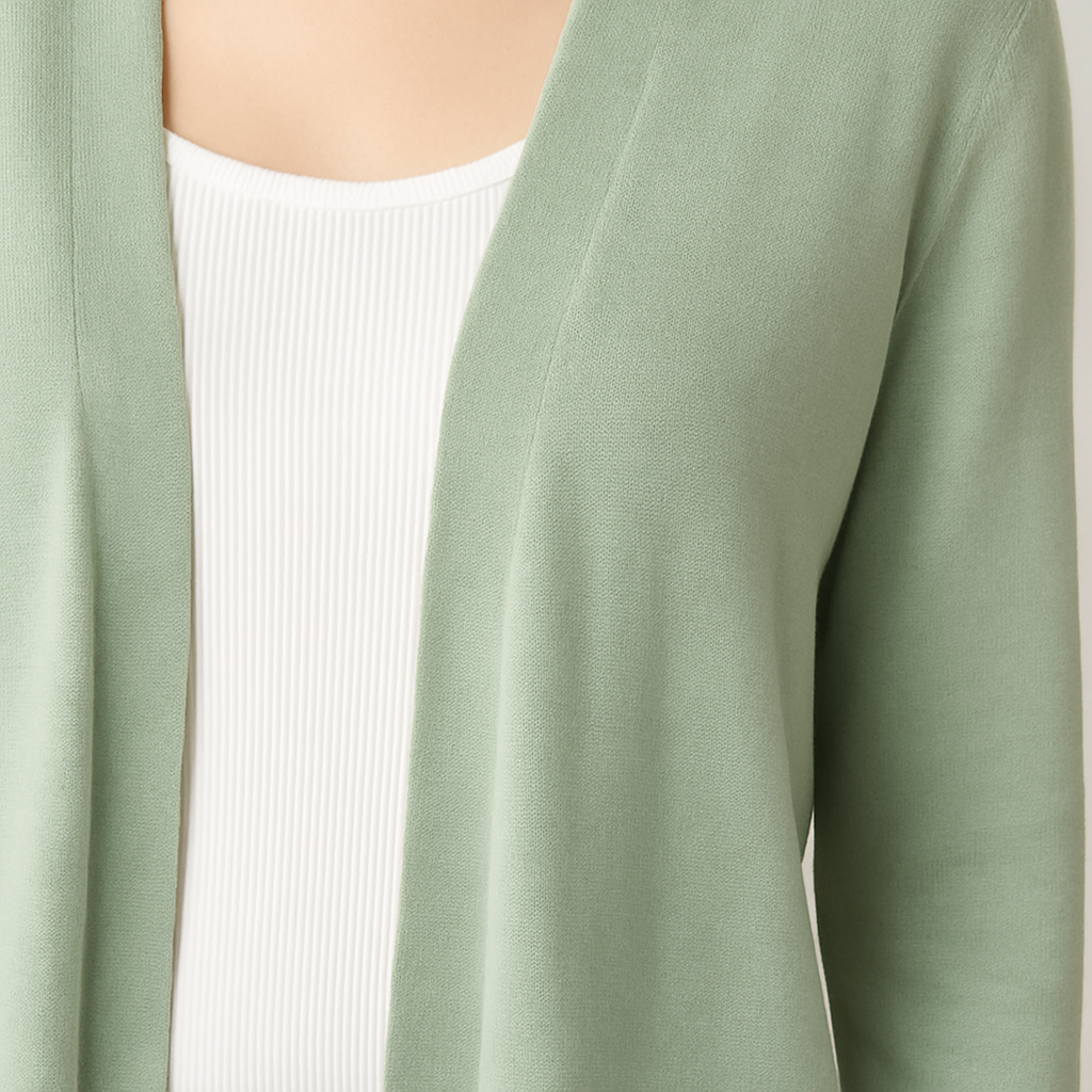 Long open-front cardigan with full-length drape, long sleeves, and relaxed fit, designed for layering and casual wear