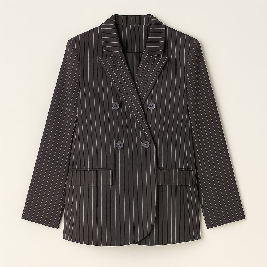 The Harper Pinstripe Blazer – – Gray–Lila Faye
