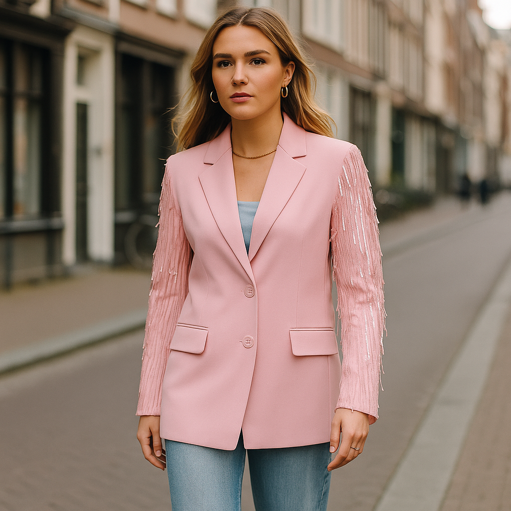 The Heidi Glitter-Sleeve Blazer – – –Lila Faye