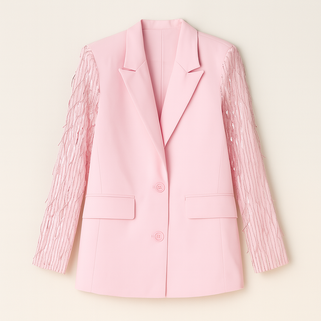 The Heidi Glitter-Sleeve Blazer – – Pink–Lila Faye