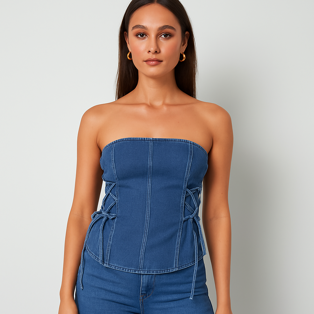 The London Denim Lace Tube Top – – –Lila Faye
