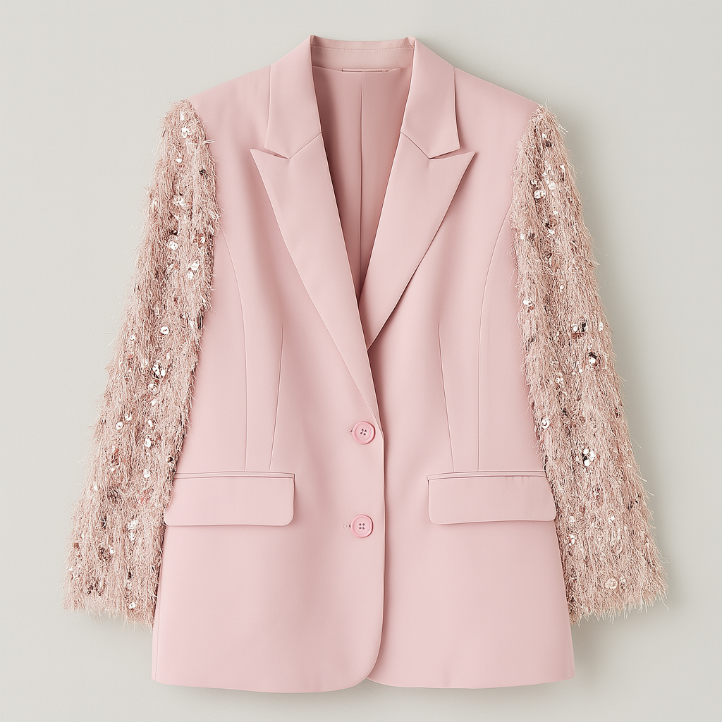 The Luna Sparkle Feather Blazer – – Pink–Lila Faye