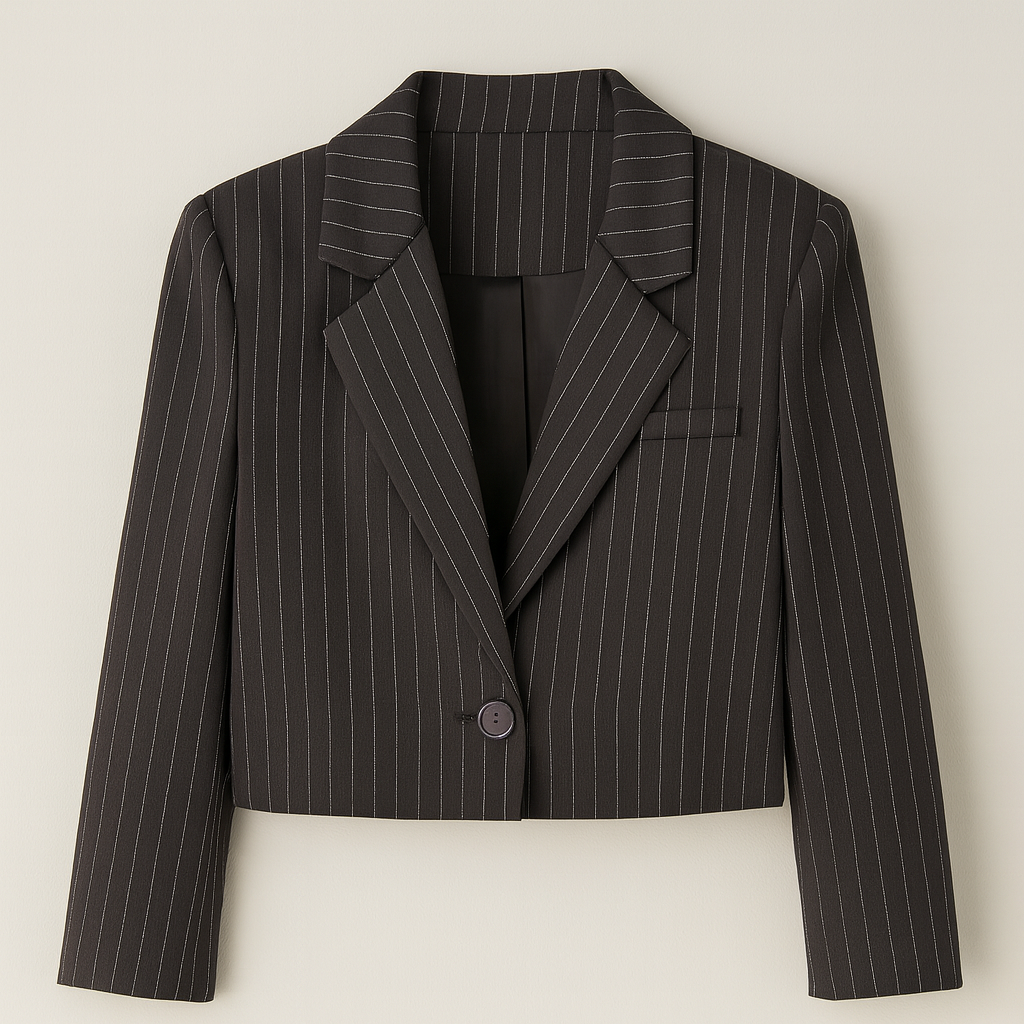 The Milani Pinstripe Cropped Blazer – – Gray–Lila Faye