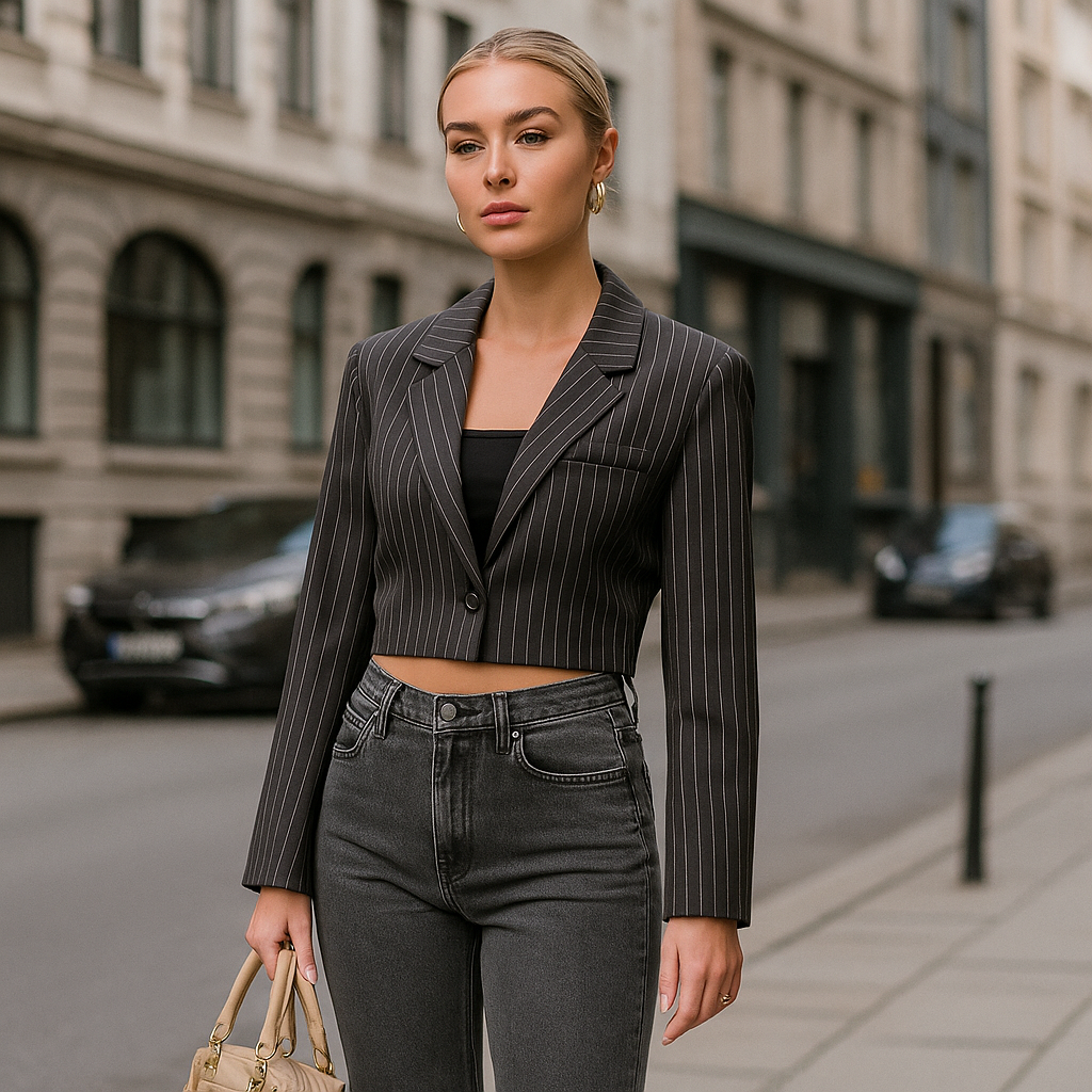 The Milani Pinstripe Cropped Blazer – – –Lila Faye