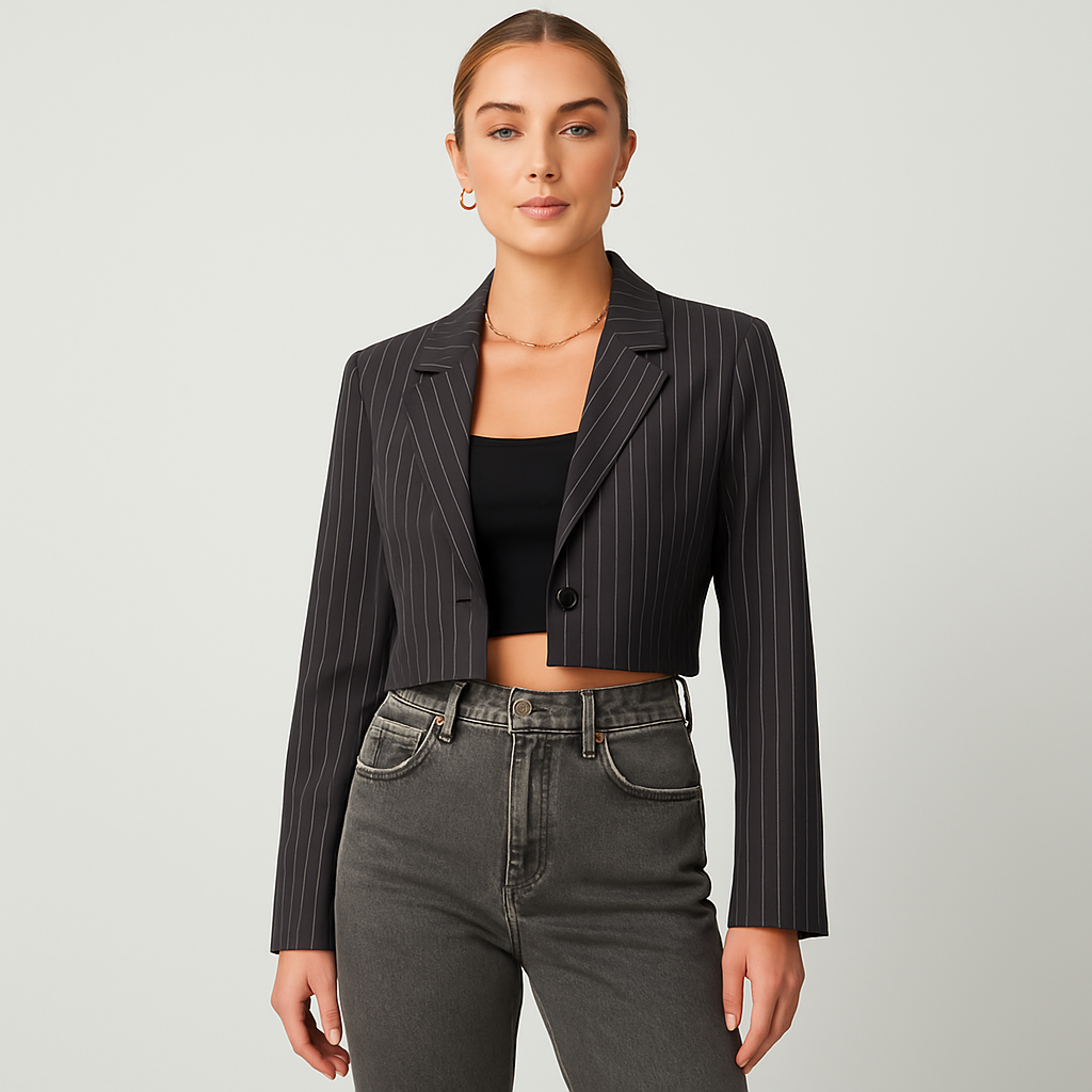The Milani Pinstripe Cropped Blazer – – –Lila Faye