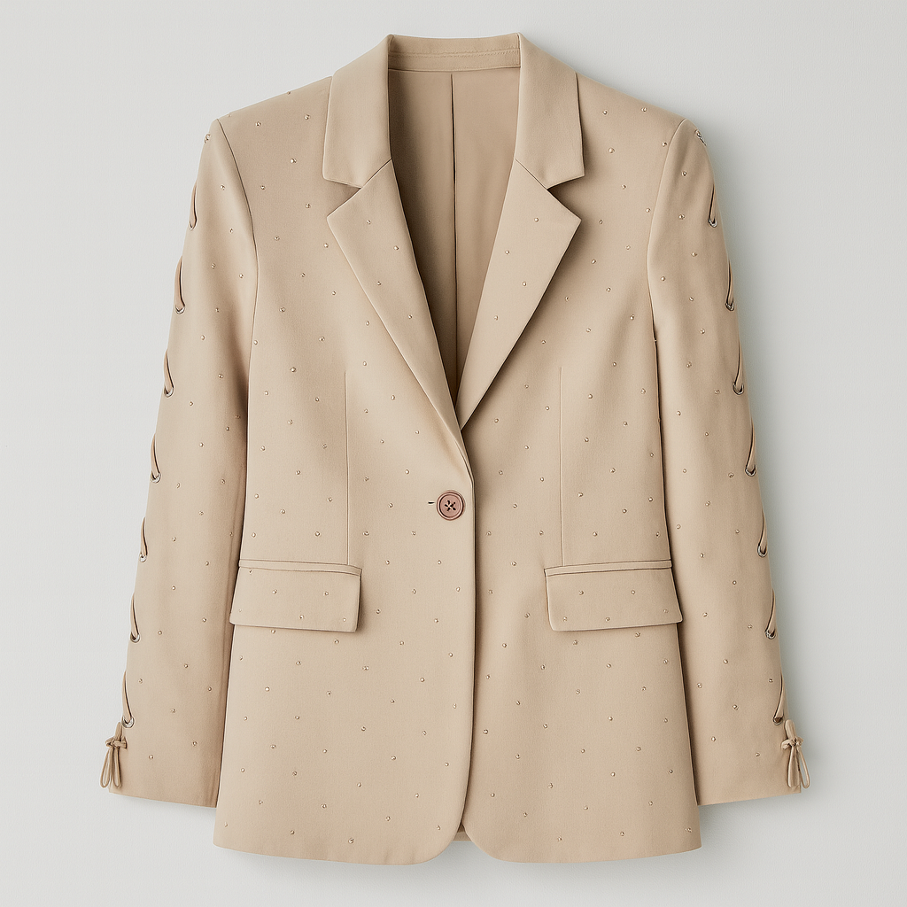 The Noa Embellished Lace-Up Blazer – – Beige–Lila Faye