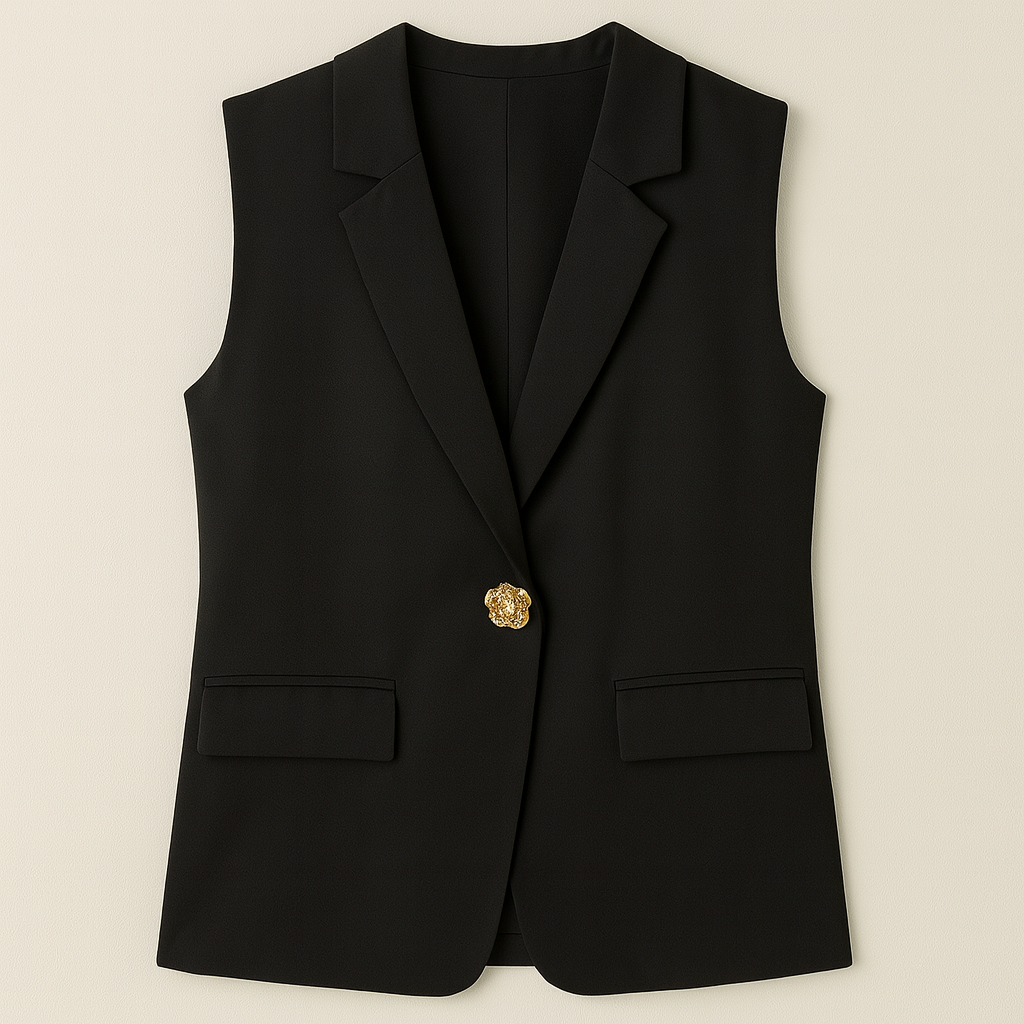 The Nyla Sleeveless Blazer – – Black–Lila Faye