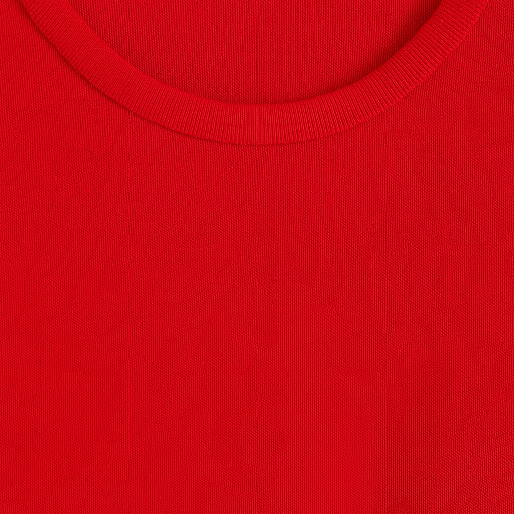 Long-sleeve midi dress with a round neckline, a gathered waist seam, and a straight hemline.