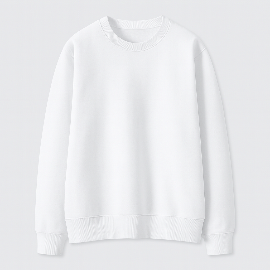 A plain crewneck sweatshirt with long sleeves, ribbed cuffs, hem, and neckline, featuring a relaxed fit.