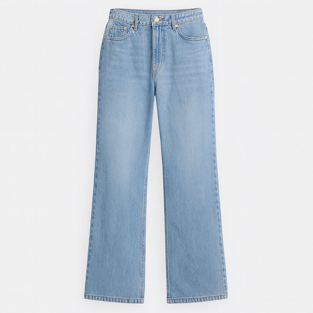 Relaxed fit denim jeans with mid-rise waist, wide-leg cut, and classic five-pocket detailing for casual everyday wear