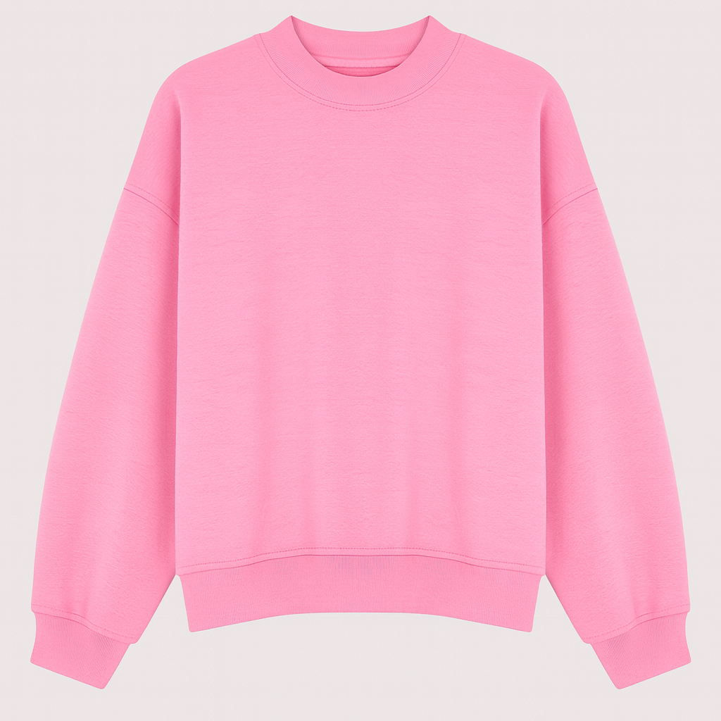 Oversized crewneck sweatshirt with ribbed cuffs and hem, styled for casual