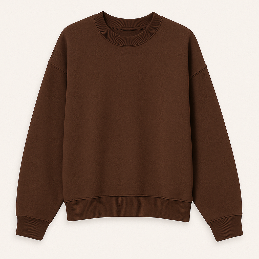 Oversized crewneck sweatshirt with ribbed cuffs and hem, styled for casual