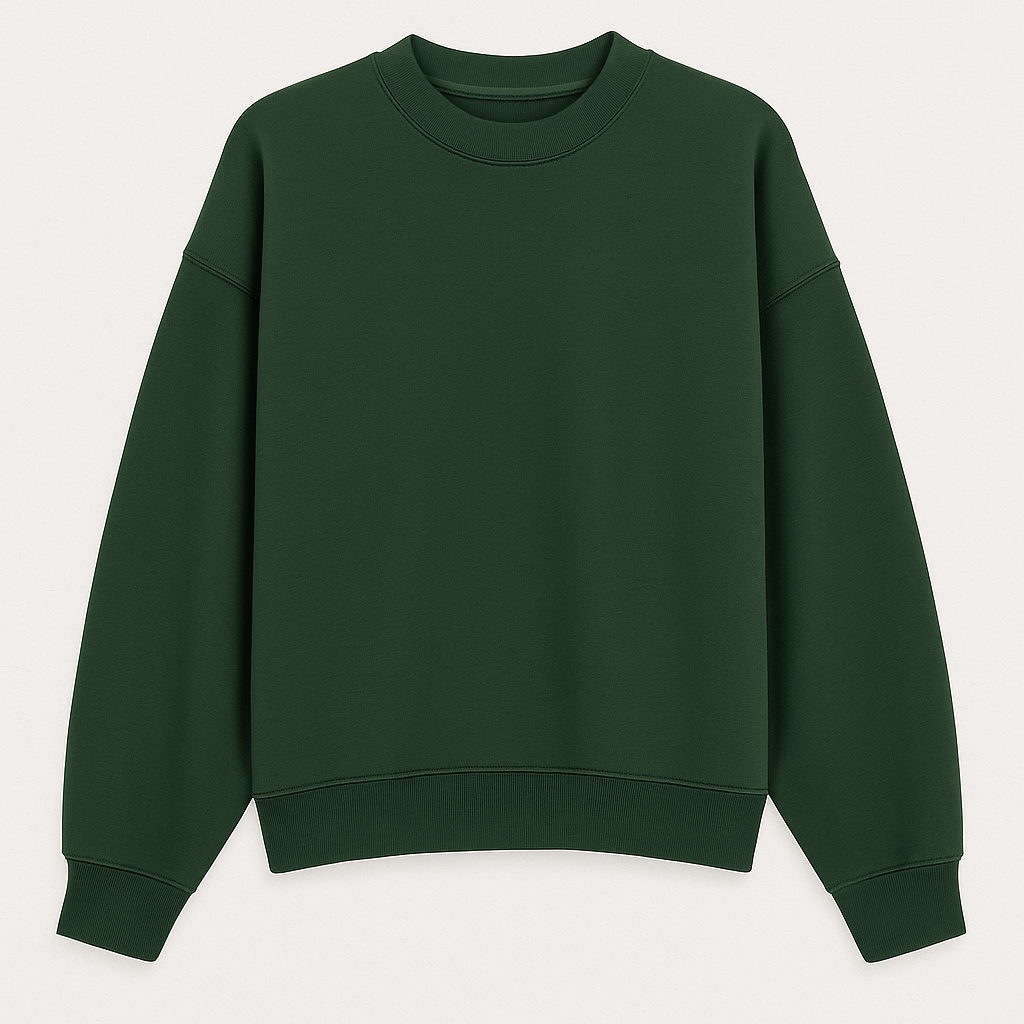 Oversized crewneck sweatshirt with ribbed cuffs and hem, styled for casual