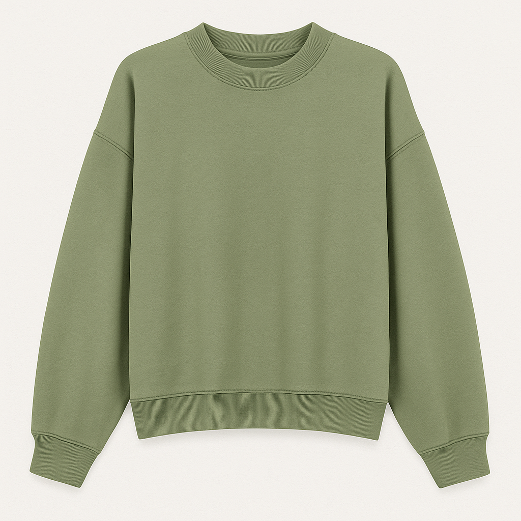 Oversized crewneck sweatshirt with ribbed cuffs and hem, styled for casual