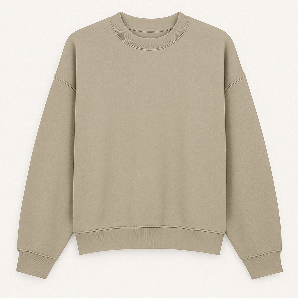 Oversized crewneck sweatshirt with ribbed cuffs and hem, styled for casual