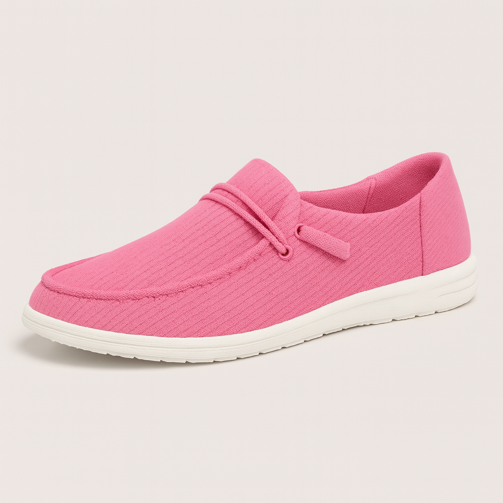 Slip-on casual loafers with ribbed fabric texture, round toe, lace-up accent on the side, and cushioned lightweight sole.