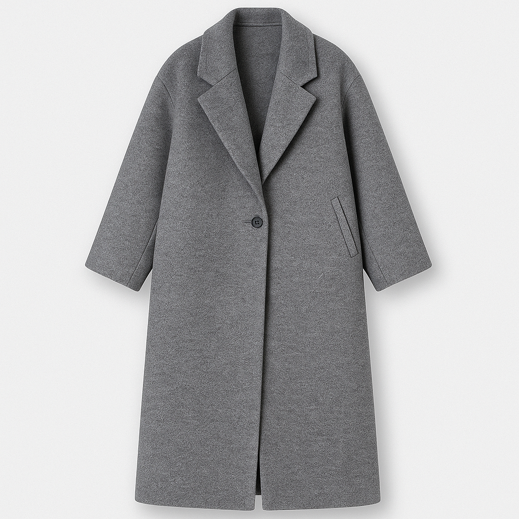 Oversized plaid wool coat with notched lapel collar and single-button front, styled for modern streetwear looks