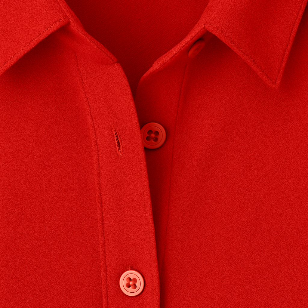 Button-up blouse with collar and 3/4 sleeves.