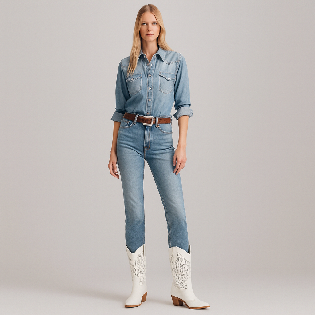 Mid-calf Western boots with perforated detailing, pull-on tabs, and block heel for a stylish everyday look