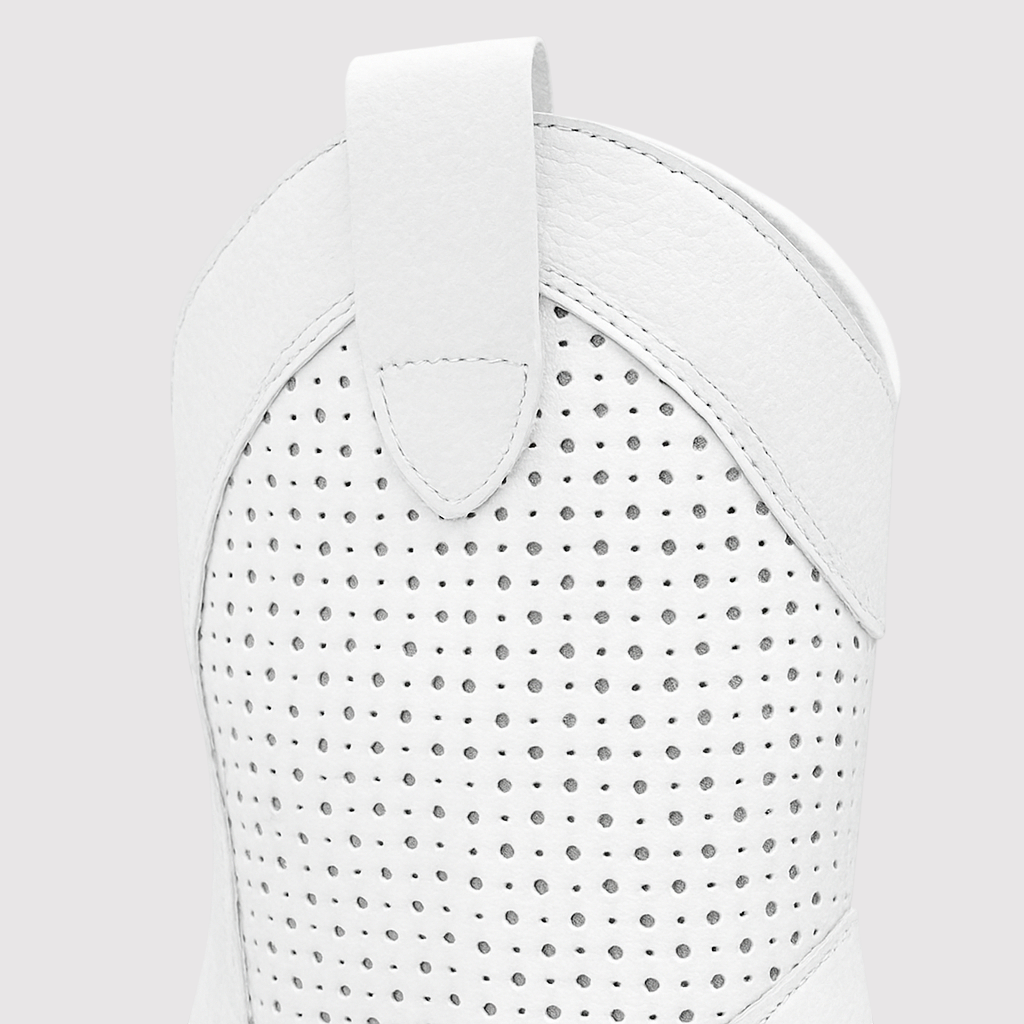 Mid-calf Western boots with perforated detailing, pull-on tabs, and block heel for a stylish everyday look