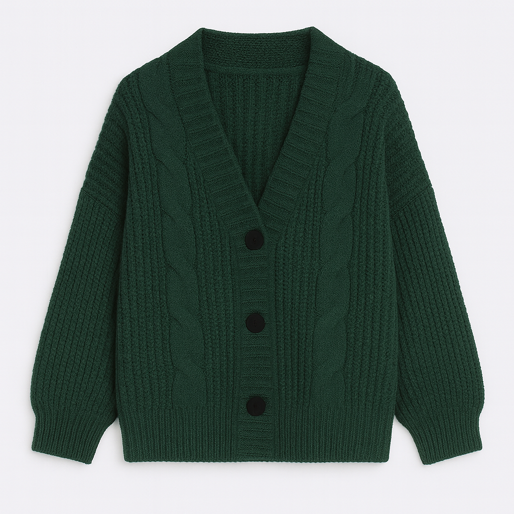 The Dechen V-Neck Cardigan – Cardigan – Green – Lila Faye