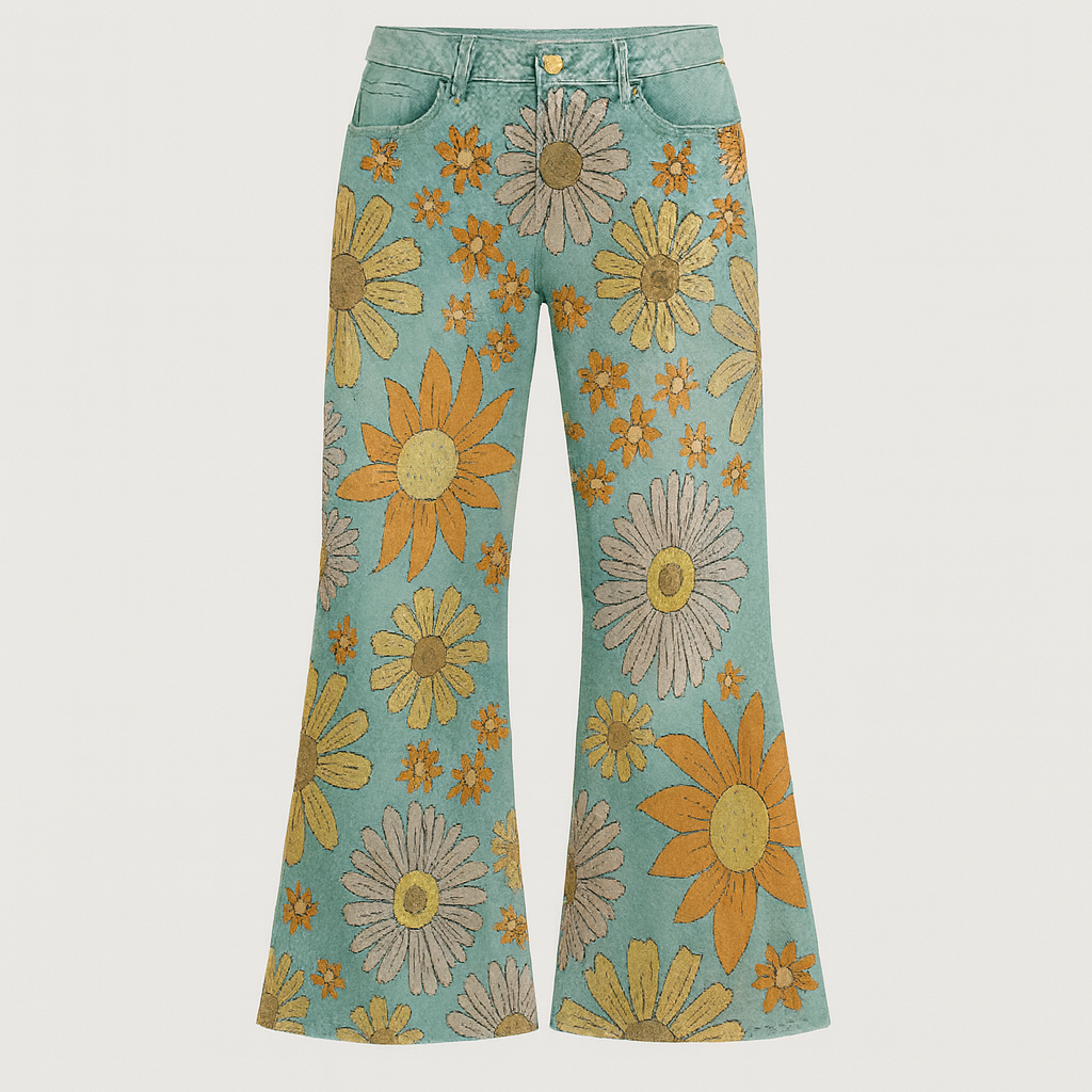 The Delaney Floral Wide-Leg Jeans – Pants – Light Blue – Lila Faye