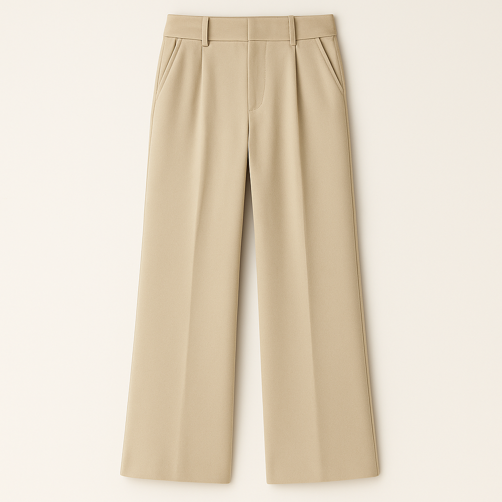 High-waisted wide-leg trousers with front pleats and side pockets.