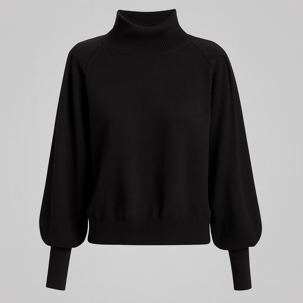 Fitted mock-neck sweater with long sleeves, ribbed cuffs and hem, styled for a polished minimalist look