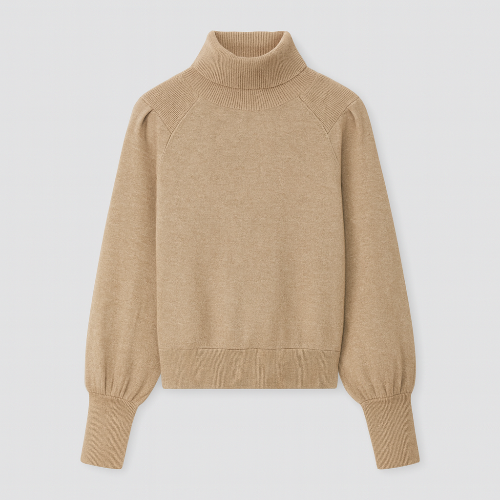 Fitted mock-neck sweater with long sleeves, ribbed cuffs and hem, styled for a polished minimalist look