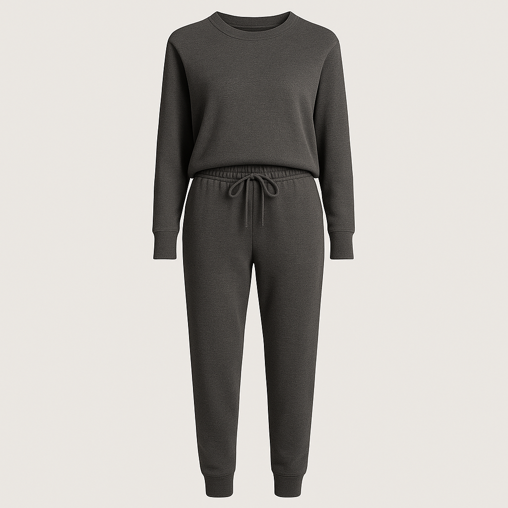 Jogger set with long-sleeve top and cuffed pants, styled for casual and everyday wear