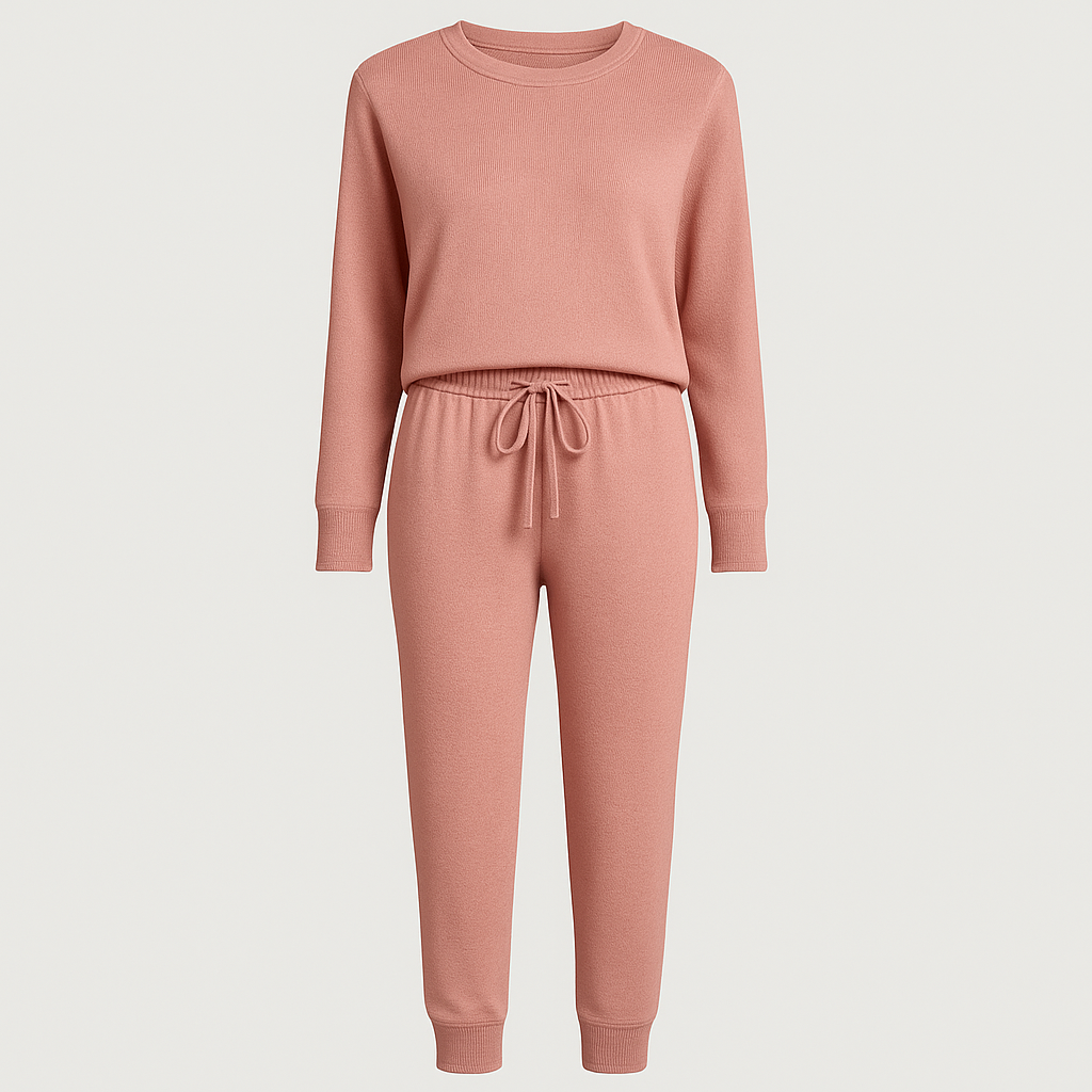 Jogger set with long-sleeve top and cuffed pants, styled for casual and everyday wear