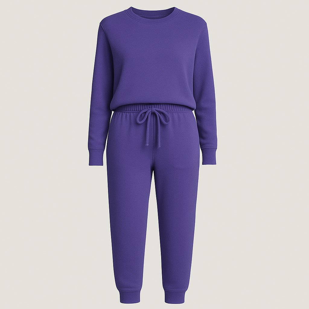 Jogger set with long-sleeve top and cuffed pants, styled for casual and everyday wear