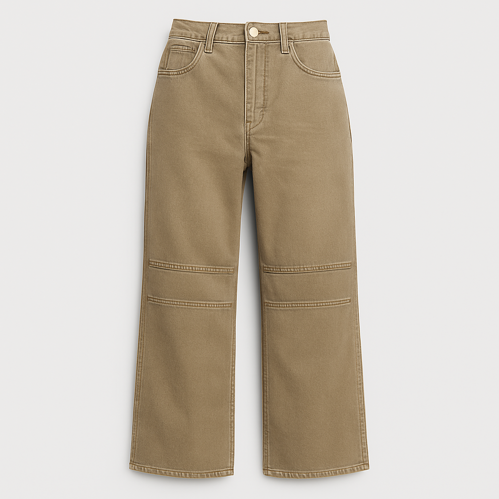 Wide-leg denim jeans with vintage-inspired wash, high-rise waist, and relaxed fit, styled for modern casual wear