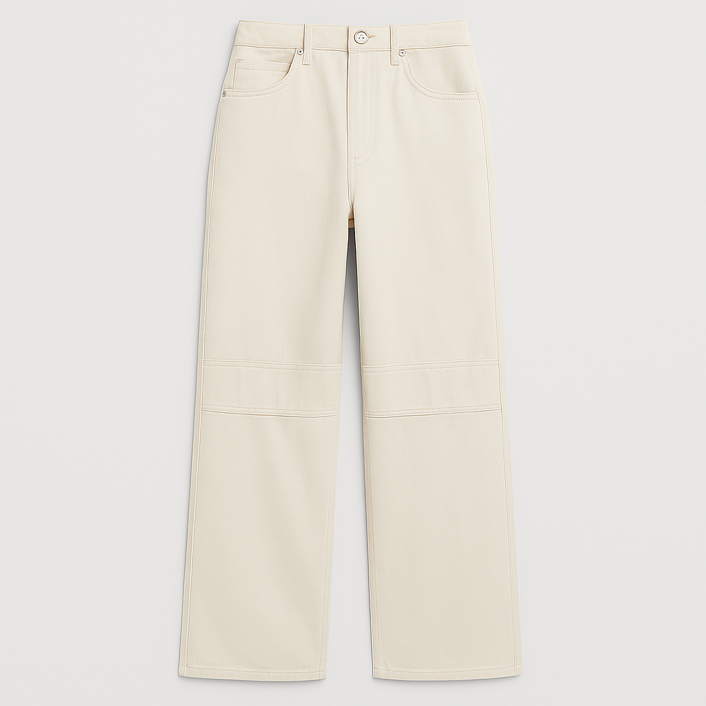 Wide-leg denim jeans with vintage-inspired wash, high-rise waist, and relaxed fit, styled for modern casual wear