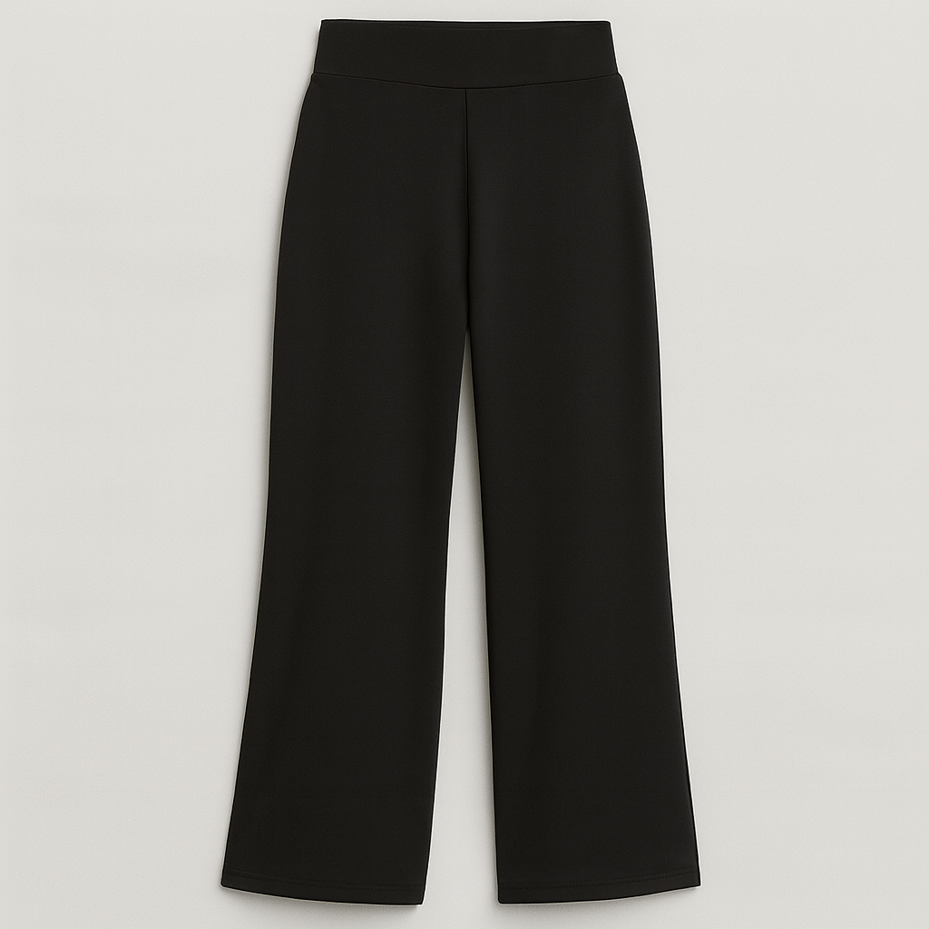 Wide-leg yoga pants with crossover waistband and side pockets, styled for active and athleisure looks